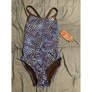 TYR Swarm Durafast DiamondFit One Piece Swimsuit Blue Size 28 New